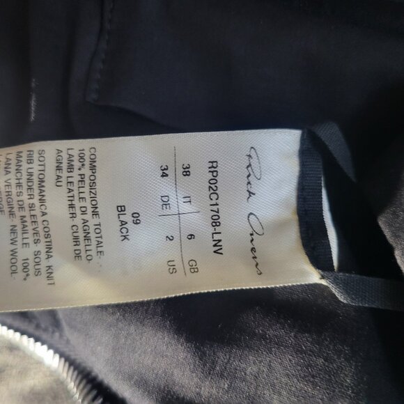 RICK OWENS Black Leather Biker Jacket IT 38, US 2 or XS - Picture 8 of 9